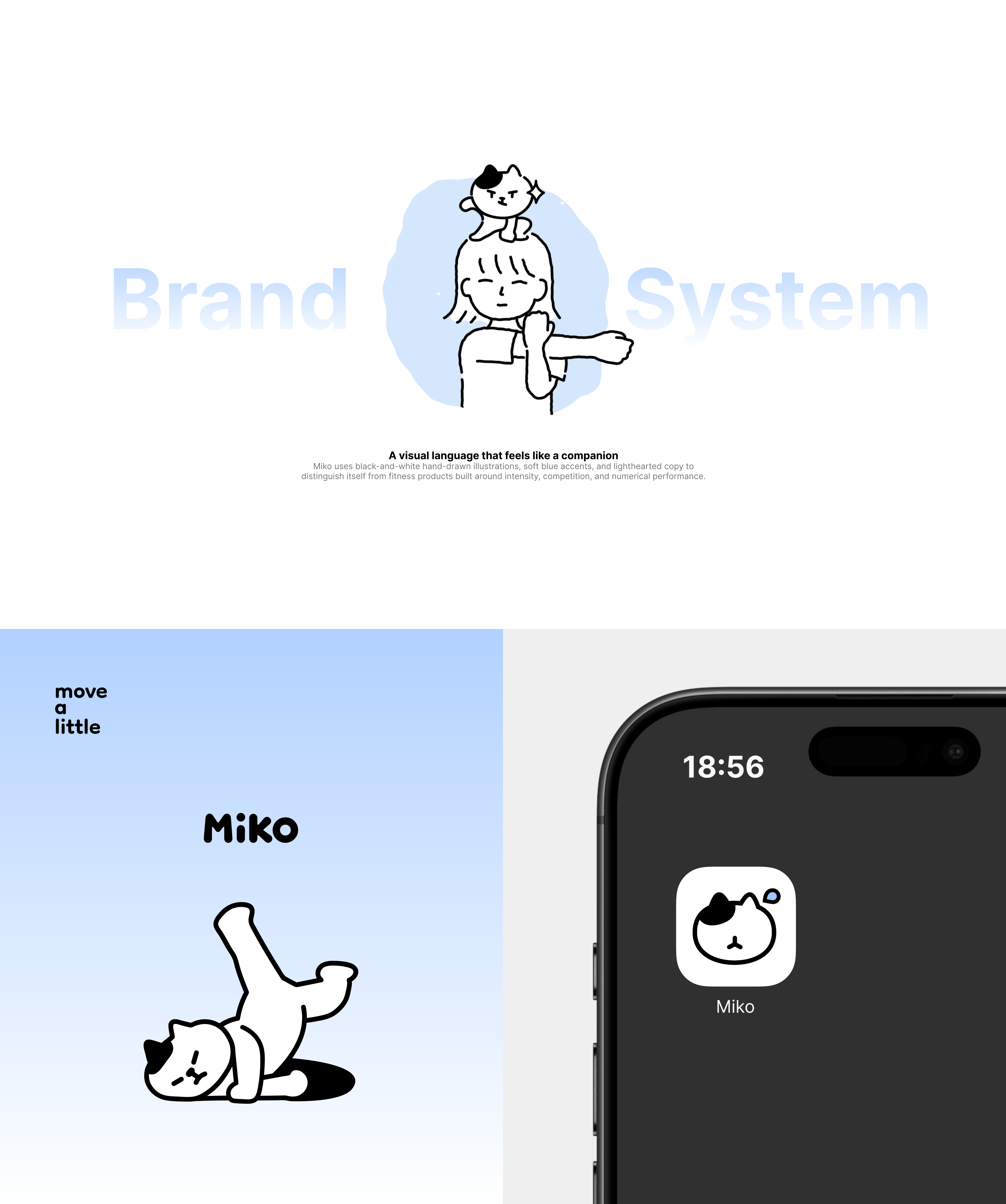 Brand System. A visual language that feels like a companion, followed by Miko's illustration, wordmark, and app icon system.